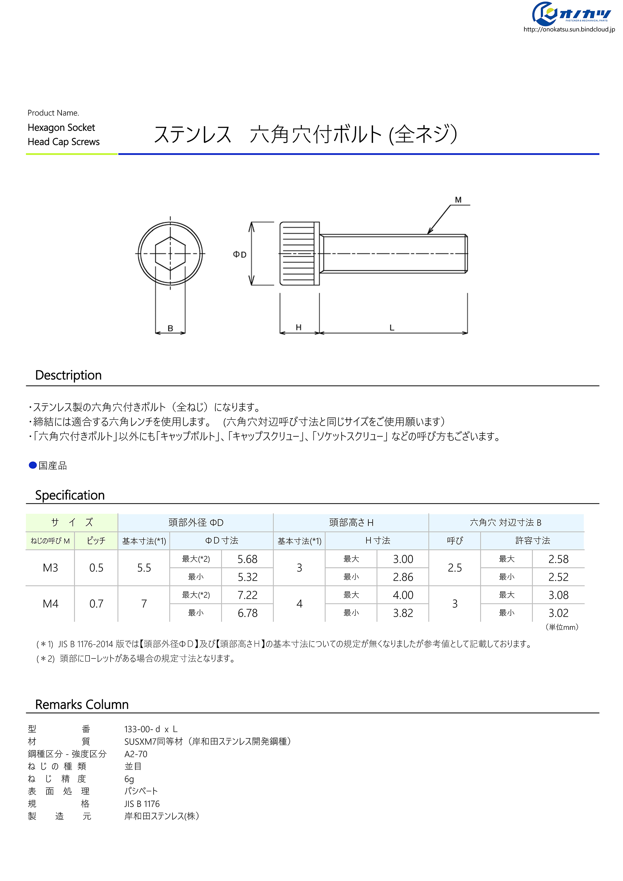 六角ボルト（全（ウィットステン 6カクBT(ゼン  8X55 ステンレス(303、304、XM7等) 生地(または標準) - 2